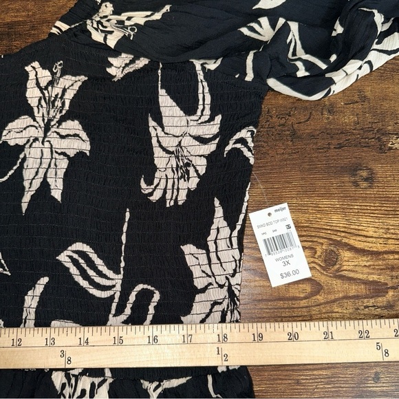 Angie Top Womens 3X Black Blouse Floral Smocked Bodice Baby Doll Lace Y2K Boho - Picture 9 of 12